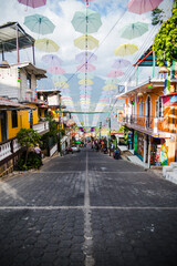 Colorful streets of San Juan La Laguna at Lake Atitlan, Guatemala. 