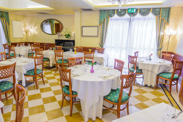 Classic dining room in luxury restaurant, hotel.