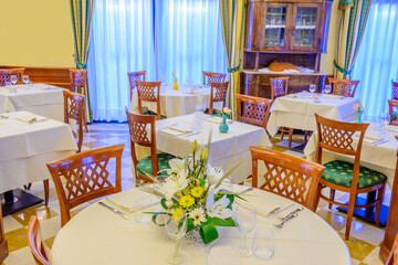 Classic dining room in luxury restaurant, hotel.