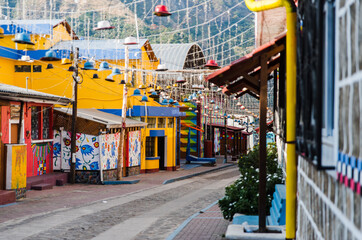 Colorful streets of San Juan La Laguna at Lake Atitlan, Guatemala. 