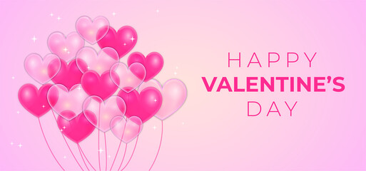 Happy Valentine's Day Pink Background Illustration with Heart Balloons