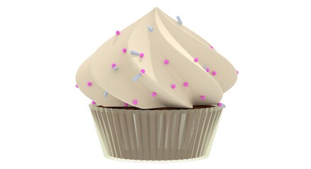 cupcake with decorative ball. 3d rendering a muffin decorated with whipped cream