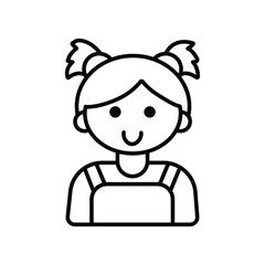 Happy Little Girl Character Line Icon