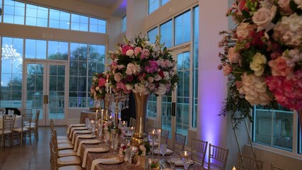 Beautiful wedding decor in restaurant