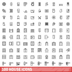 100 house icons set, outline style