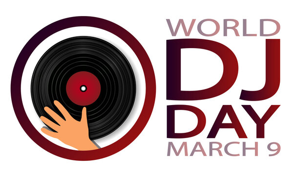 World dj day 9 march poster, vector art illustration.
