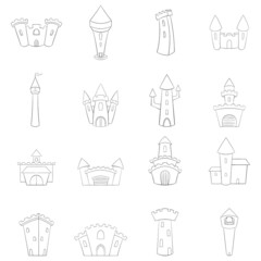 Castle tower icon set outline