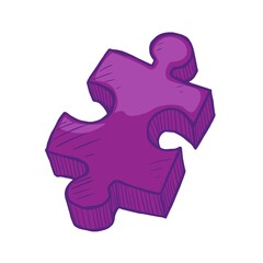 Purple piece of jigsaw puzzle doodle vector illustration