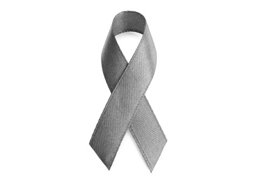 Grey ribbon isolated on white. World Cancer Day