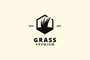 Emblem grass logo design inspiration template vector