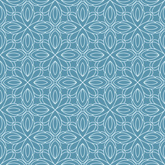Vector ornament seamless pattern. Blue monochrome geometric background.