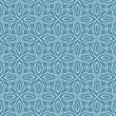Vector ornament seamless pattern. Blue monochrome geometric background.