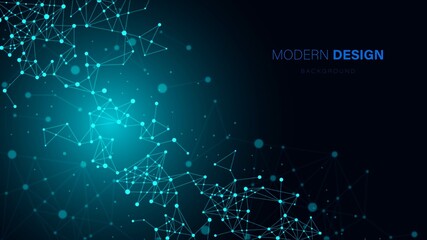 Vector abstract background grid. The pattern is a plexus, connections. Design digital technologies, networks. Dots and lines of wave texture, neon glow frame. Molecular structure. Medicine. © Olga