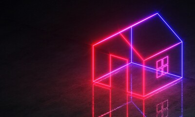 Abstract neon shapes house hologram led laser