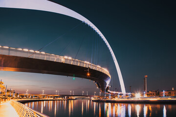 DUBAI, UAE - FEBRUARY, 2018: Dubai Water Canal arch bridge or Tolerance bridge