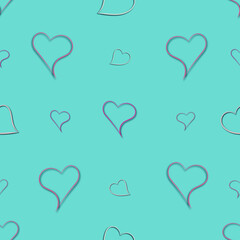 Hearts on a blue background. For Valentine's Day. Vector drawing for February 14th. SEAMLESS PATTERN WITH HEARTS. Anniversary drawing. For wallpaper, background, postcards.