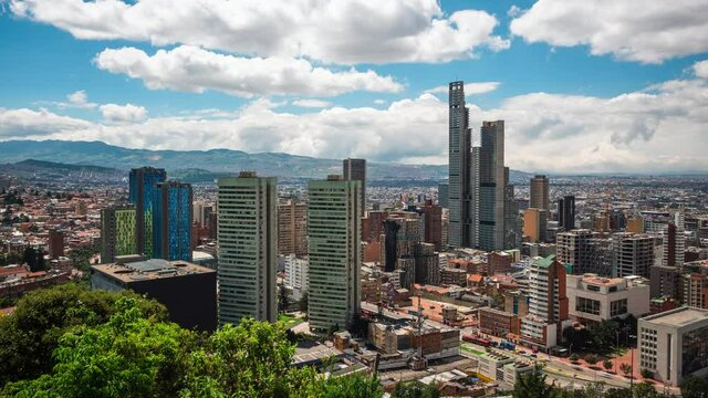 Time lapse view of Bogota cityscape on a sunny day. Bogota is the capital of Colombia and one of the largest cities in South America.