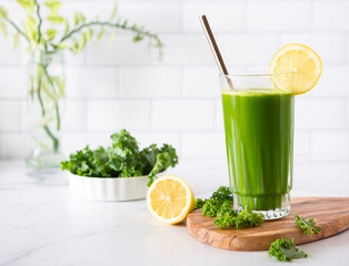 Healthy and refreshing homemade green vegetable juice - Powered by Adobe