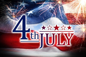 4th of July - Independence Day of USA. National American flag and fireworks