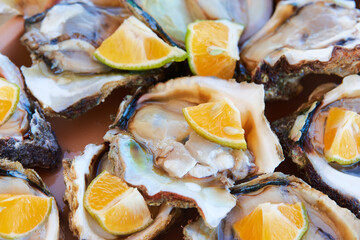 Fresh oysters to eat. Seafood from the Oaxacan coast. Mexican exotic food prepare for snack.