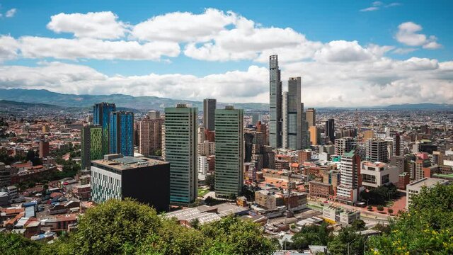 Time lapse view of Bogota cityscape on a sunny day. Bogota is the capital of Colombia and one of the largest cities in South America.