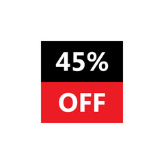 Up To 45% Off. Vector illustration of special offer sale sticker on white background. Red black bargain symbol. Cut price icon. Discount, sale concept.