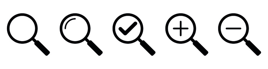 Magnifying glass simple icons collection. Search icon set. Vector illustration isolated on a white background
