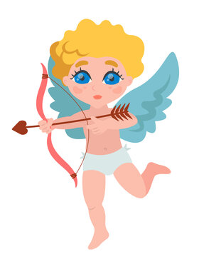 Cupid aiming bow. Cute cartoon character
