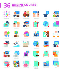 Fototapeta premium Online Course Flat Design Icon Set