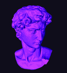 3D illustration of a low poly bust sculpture of a human head. Futuristic trendy print for t-shirt, cover or poster.