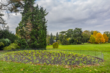 Autumn in Bois de Boulonge park. Bois de Boulogne ("Boulogne woodland"), large public park (from 1852) located along western edge of 16th arrondissement of Paris. France.