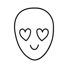 A doodle-style alien in love. Contour vector drawing of a cute extraterrestrial humanoid. Space Character