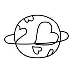 A heart-shaped planet in doodle style.  Contour vector drawing of a space object. Asteroid, planet of love