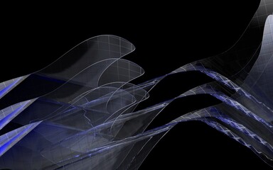 abstraction from smooth lines of curved glass of blue color, 3d illustration