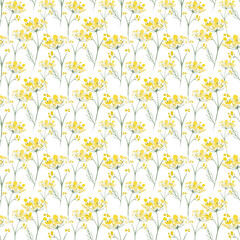 Watercolor botanical seamless pattern wild flowers and garden plants. Hand drawn leaves, pink flowers, herbs and natural elements. For birthday, wedding card, love, invitation, greeting, mother day.