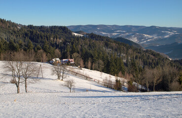 Winter in the Beskid Sadecki, Carpathians, Poland