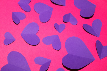 Pink and Purple Paper Love Hearts Cut Out for Background for Valentines Day or Weddings