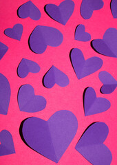 Pink and Purple Paper Love Hearts Cut Out for Background for Valentines Day or Weddings