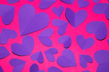 Pink and Purple Paper Love Hearts Cut Out for Background for Valentines Day or Weddings