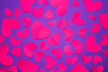 Pink and Purple Paper Love Hearts Cut Out for Background for Valentines Day or Weddings