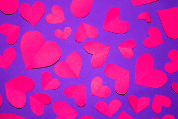 Pink and Purple Paper Love Hearts Cut Out for Background for Valentines Day or Weddings