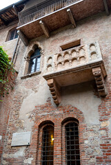The balcony of Juliet's house in Verona, medieval tower house built in 13th-14th century,...