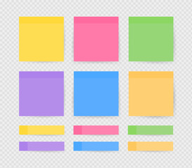 Set of colorfull sticky notes isolated on transparent background. Vector illustration