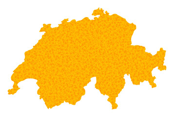 Vector Golden map of Switzerland. Map of Switzerland is isolated on a white background. Golden particles pattern based on solid yellow map of Switzerland.