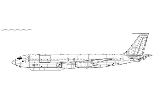 Northrop Grumman E-8C Joint STARS. Vector drawing of ground surveillance and command and control aircraft. Side view. Image for illustration and infographics.