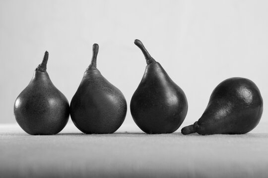 still life with silhouette of pears, black and white photo