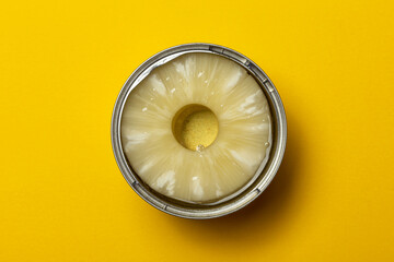 rings of pineapple canned food in a can