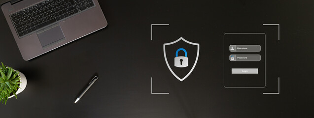 Login on a notebook of a businessman