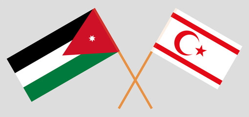 Crossed flags of Jordan and Northern Cyprus. Official colors. Correct proportion