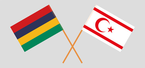 Crossed flags of Mauritius and Northern Cyprus. Official colors. Correct proportion